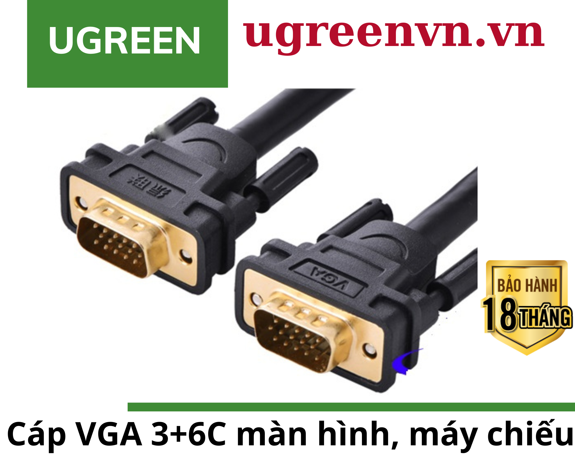 Cáp VGA 3+6C dài 10M cho Màn Hình, Máy Chiếu Chính Hãng Ugreen 11633 Cao Cấp